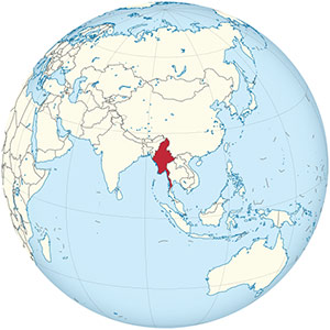 Birmania en el globo de la tierra